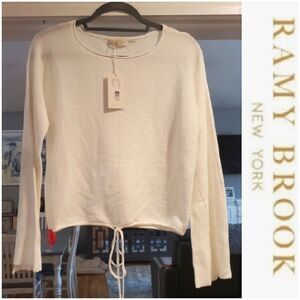 Ramy Brook Ramsey Cream Split-Sleeve drawstring waist Top Size S